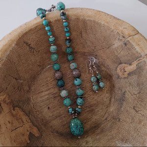 Turquoise Beaded Necklace and Earrings Set